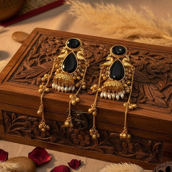 Maharani Kashmiri Earrings (Black)