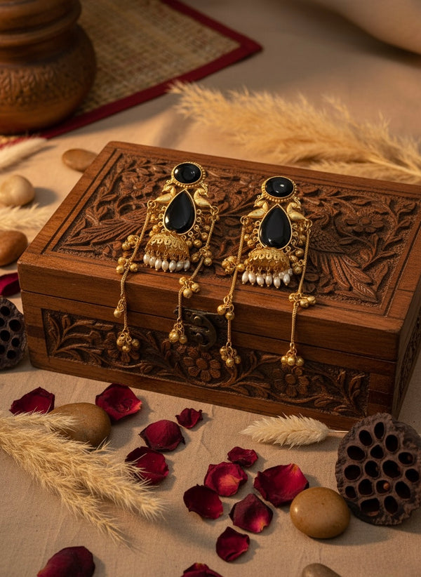 Maharani Kashmiri Earrings (Black)
