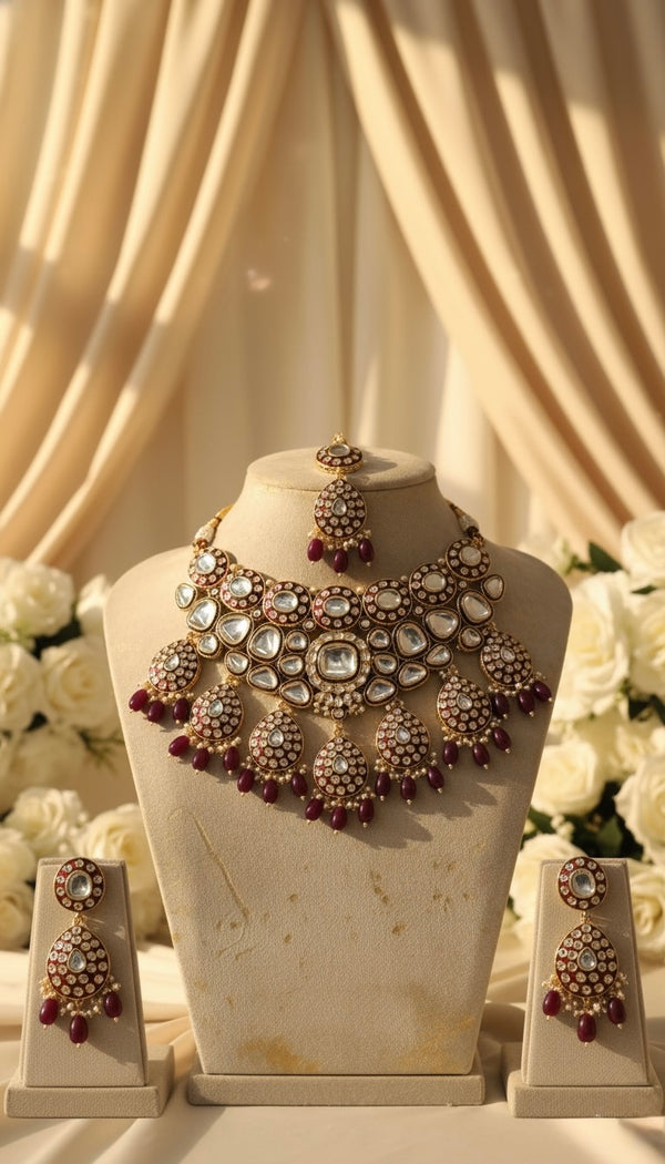 Nayab Kundan Bridal Necklace (Wine)