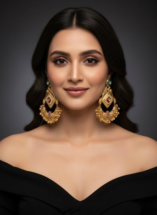 Aaradhya Kashmiri Earrings (Green, Red and Pink)
