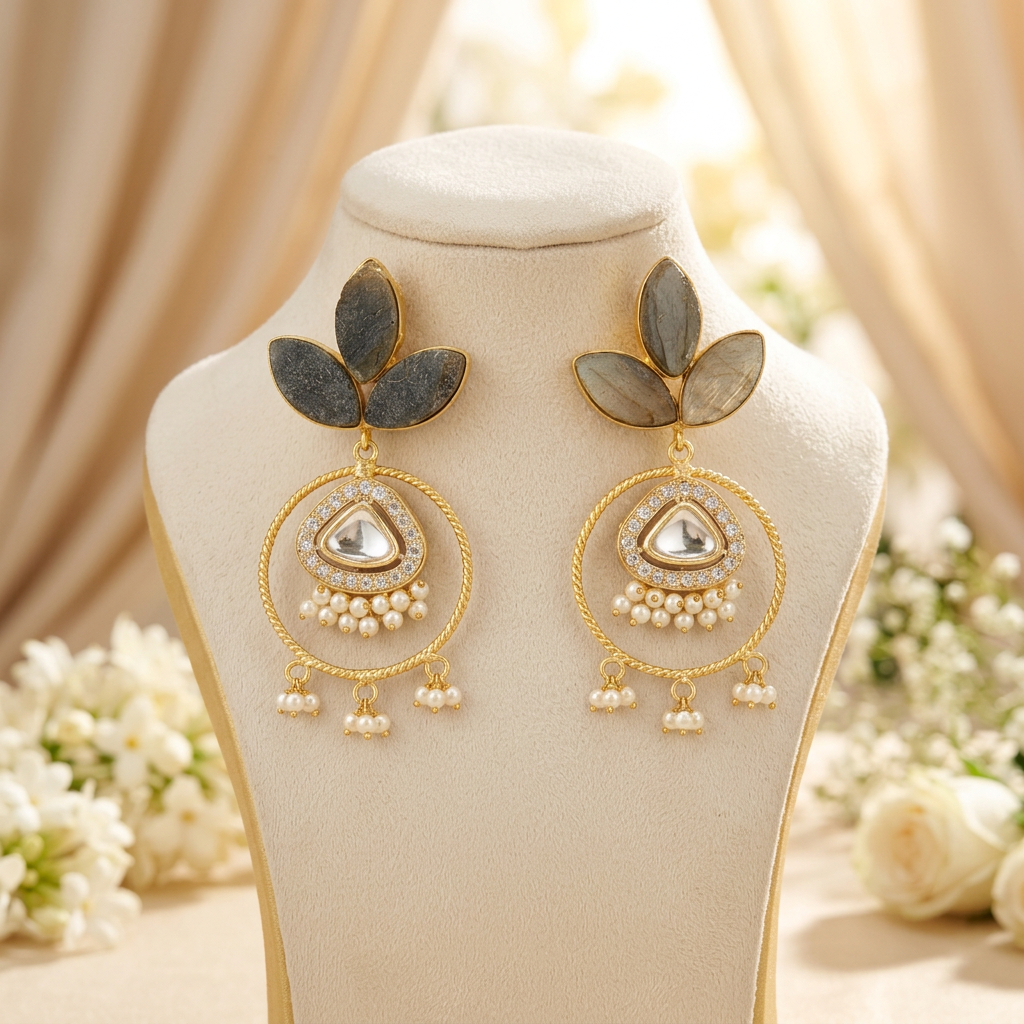 Hiral Kundan Earrings (Green)