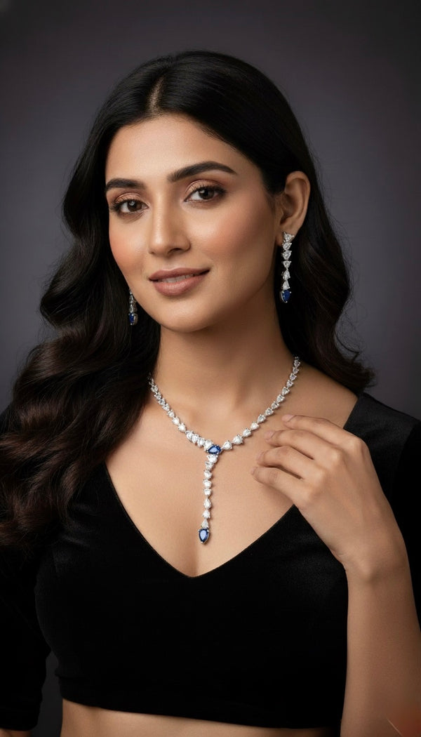 Elara Drop AD Necklace (Blue)