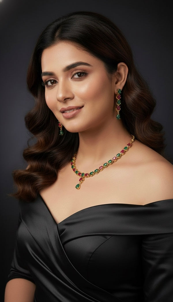 Radiant Line AD Necklace (Green and Pink)