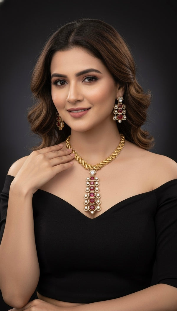 Noorvi AD Necklace (Wine)
