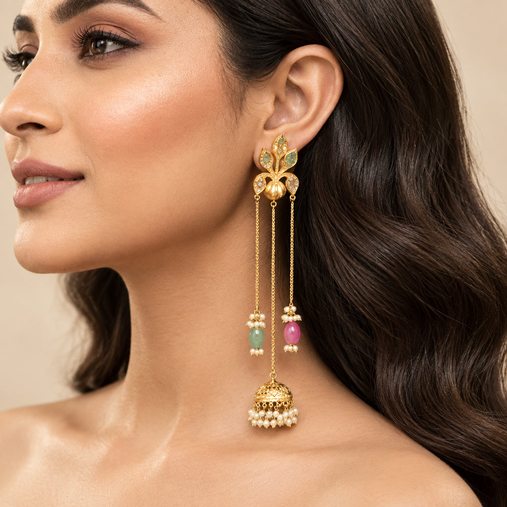 Gulnaz Kashmiri Earrings (Pink and Mint Green)