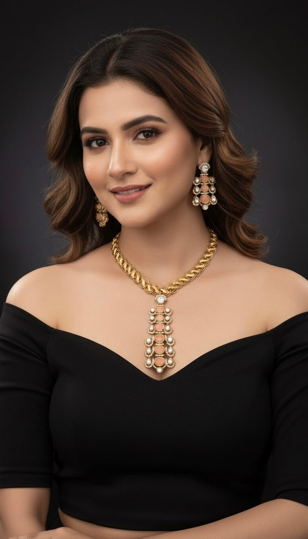 Noorvi AD Necklace (Peach)