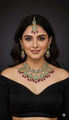 Zarnoor Kundan Bridal Necklace (Wine and Green)