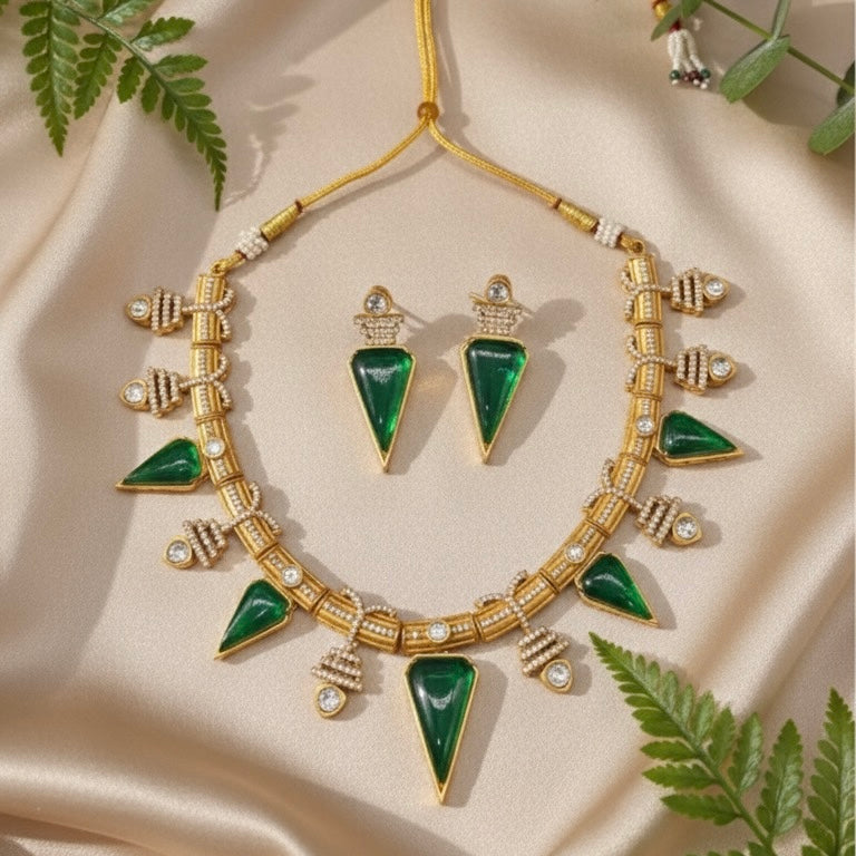 Zarina Polki Necklace (Green)