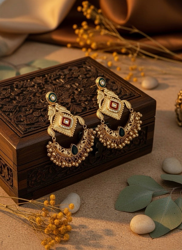 Aaradhya Kashmiri Earrings (Green, Red and Black)