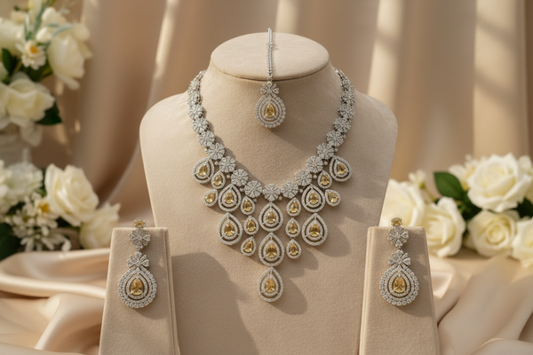 Royal Bloosom AD Necklace (Yellow)