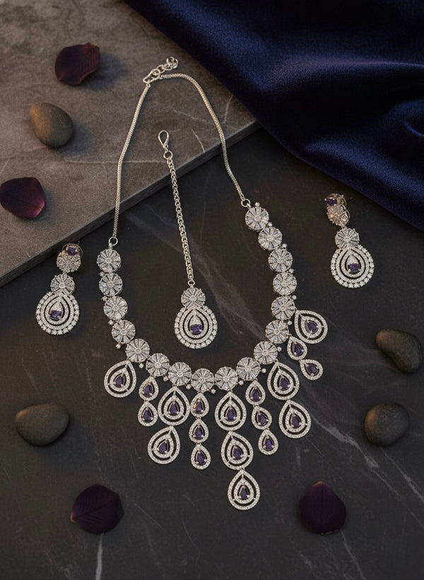 Royal Bloosom AD Necklace (Purple)