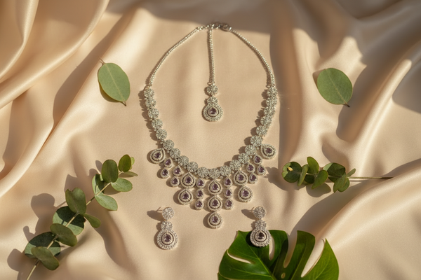 Royal Bloosom AD Necklace (Purple)