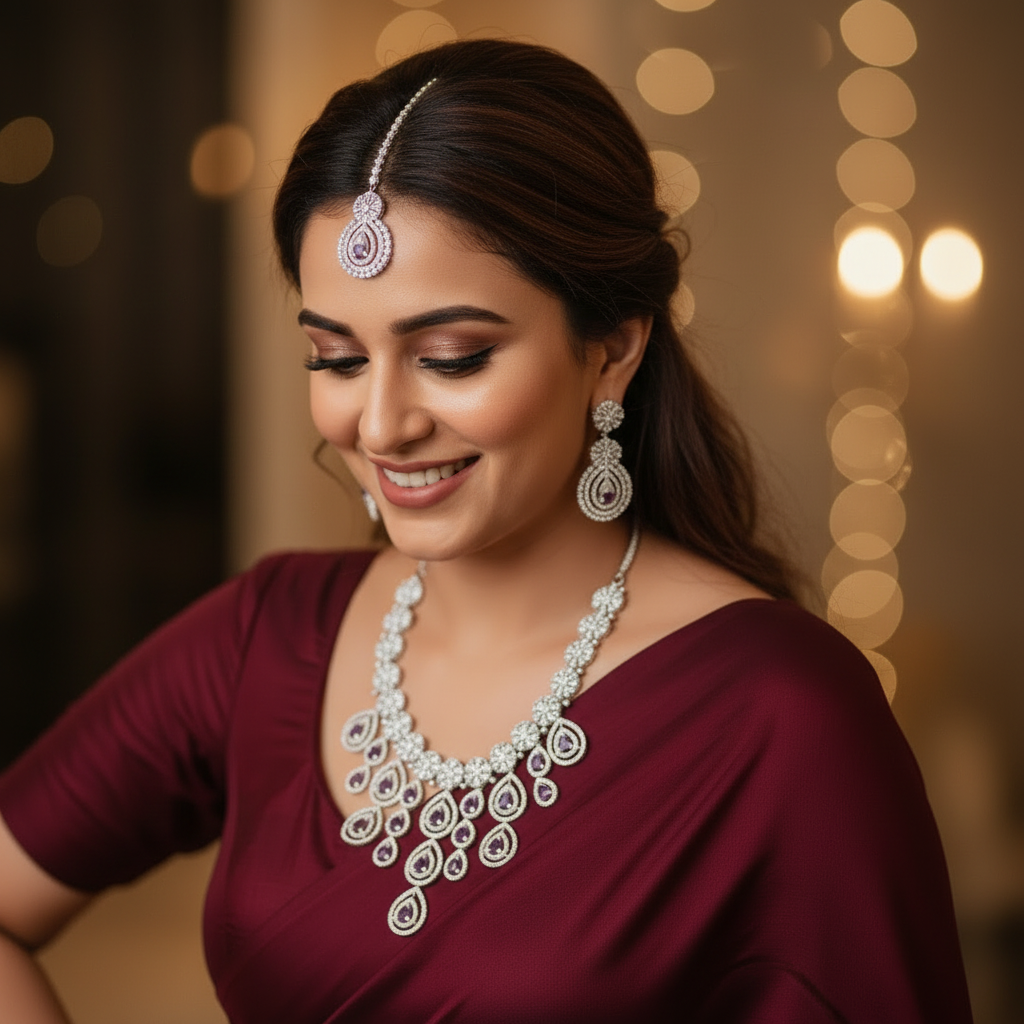 Royal Bloosom AD Necklace (Purple)