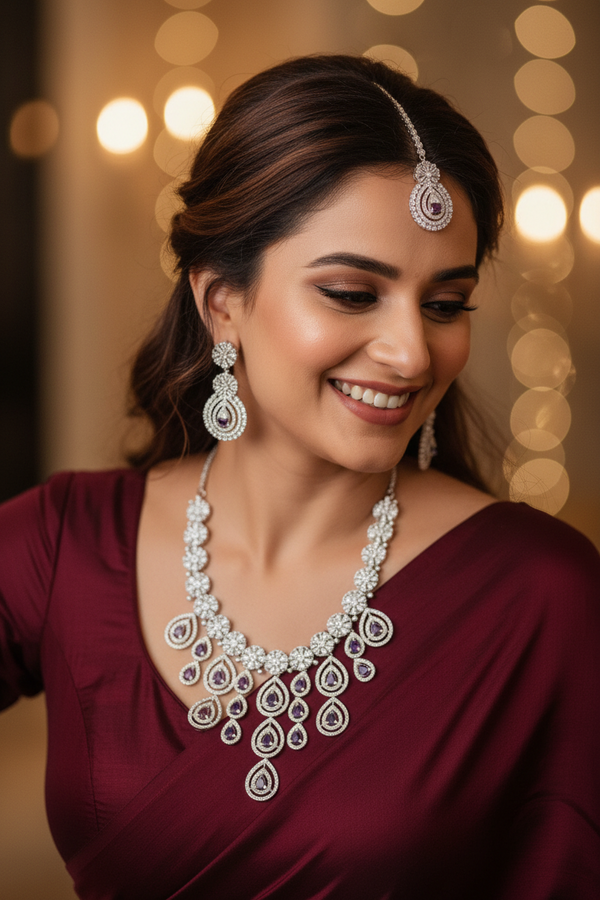 Royal Bloosom AD Necklace (Purple)