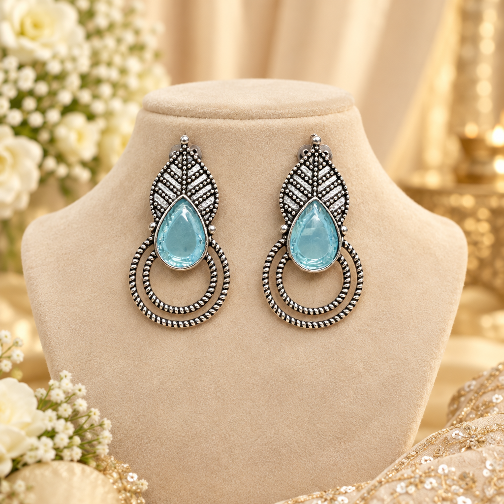 Nayra Oxidize Earrings (Sea Blue)