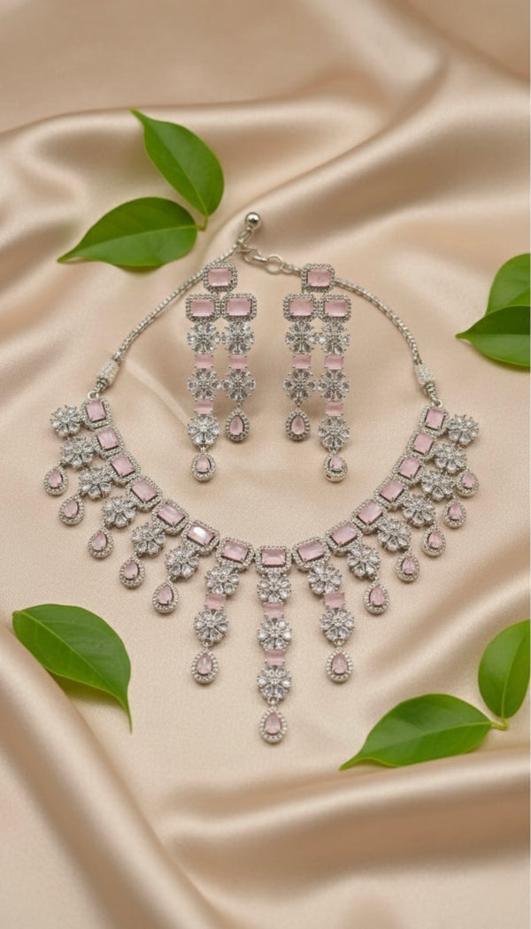 Empress Shine AD Necklace (Pink)