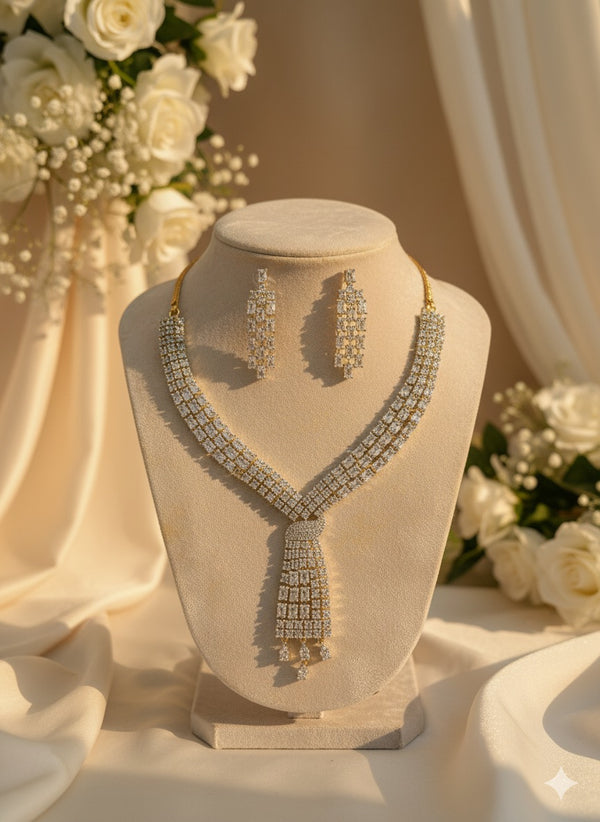 Sia AD Necklace (Golden and Silver)