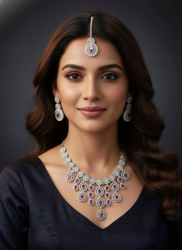 Royal Bloosom AD Necklace (Purple)