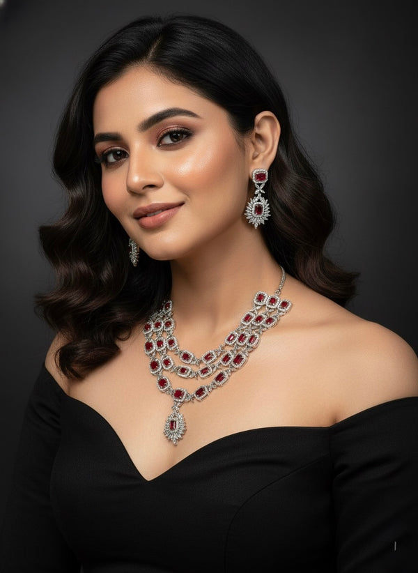 Charm Layered AD Necklace (Red)