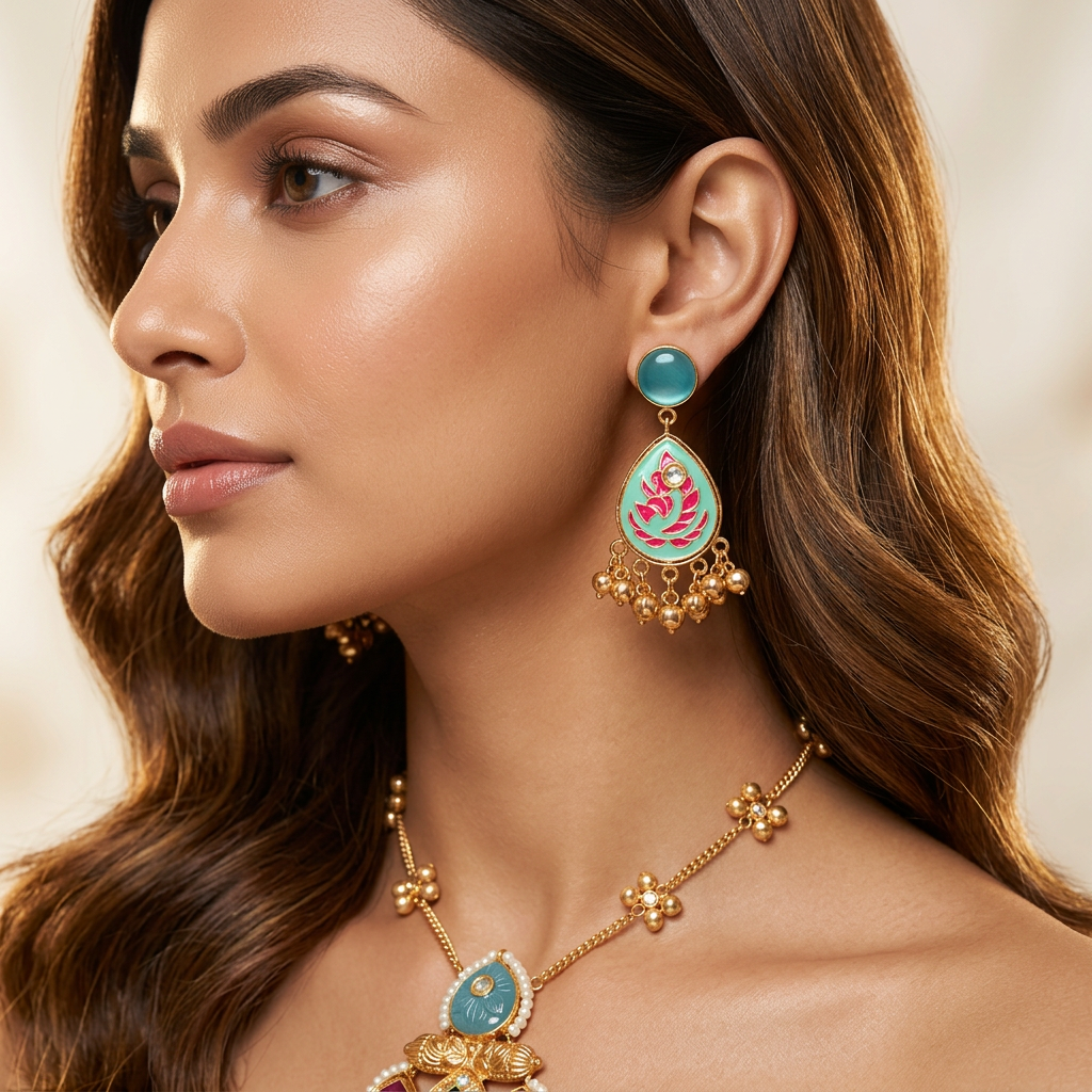 Dilnaz Kashmiri Necklace Set (Mint Green-Sea Blue)