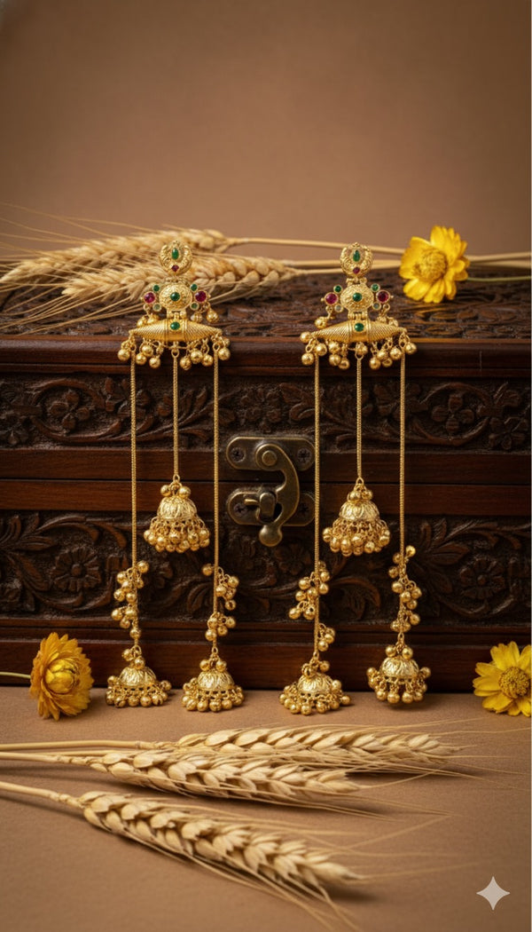 Riwaaz Kashmiri Earrings (Green-Pink)