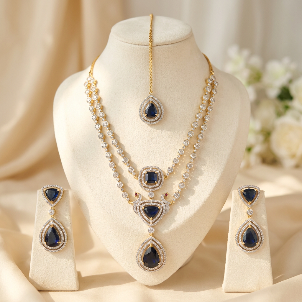 Nitya AD Necklace Set (Blue)