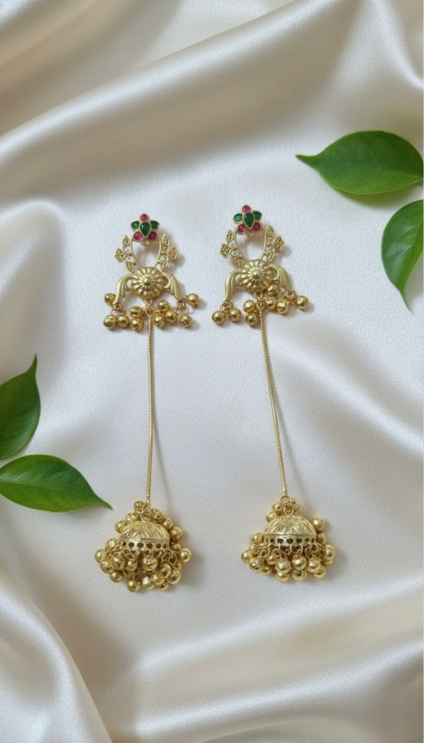 Lotus Kashmiri Earrings (Pink-Green)
