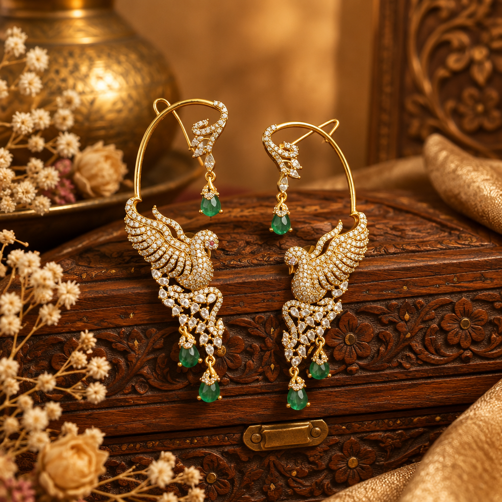 Riya Temple Ear Cuffs (Green)