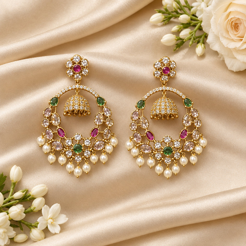 Naina Temple Earrings (Green)