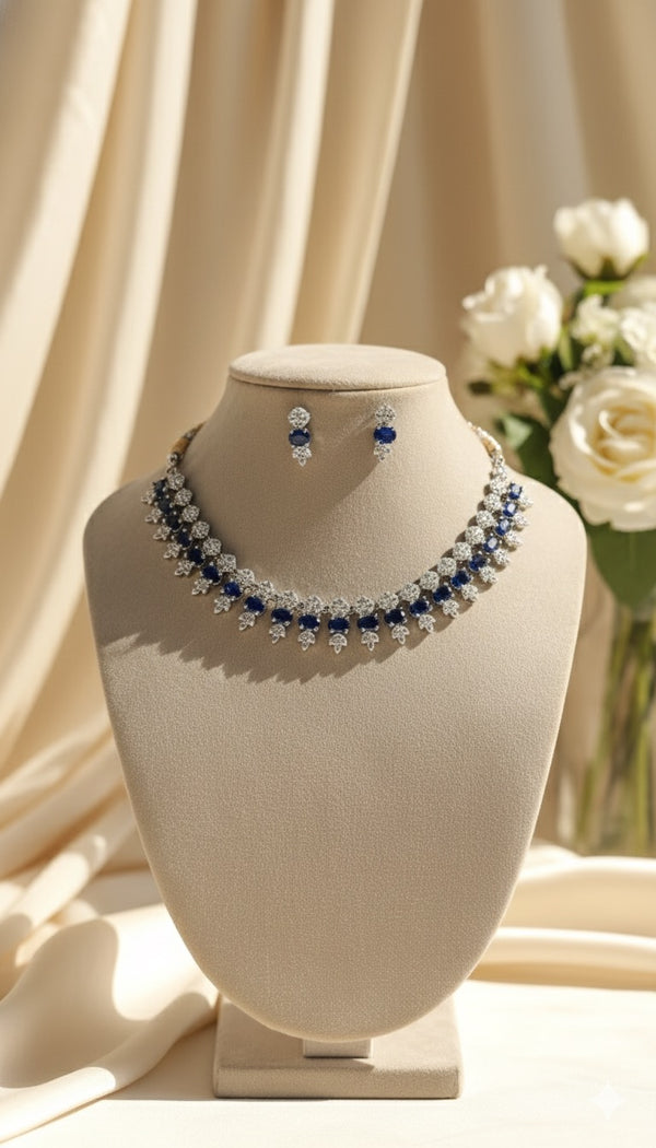 Luxe Line AD Necklace (Blue)