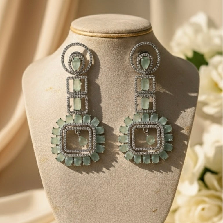 Diva AD Earrings (Mint Green)