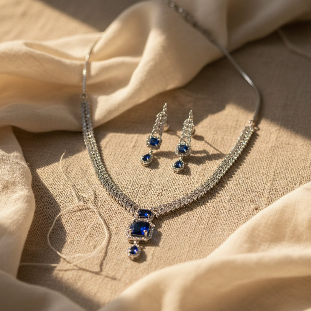 Regal Vine AD Necklace (Blue)