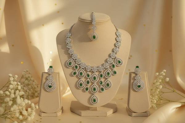 Royal Bloosom AD Necklace (Green)