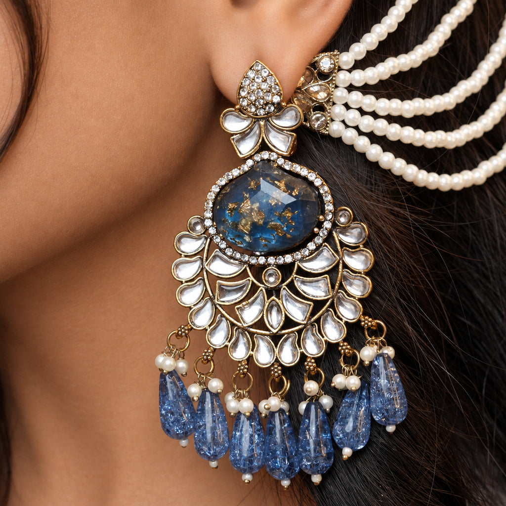 Meena Chain Earrings (Blue)