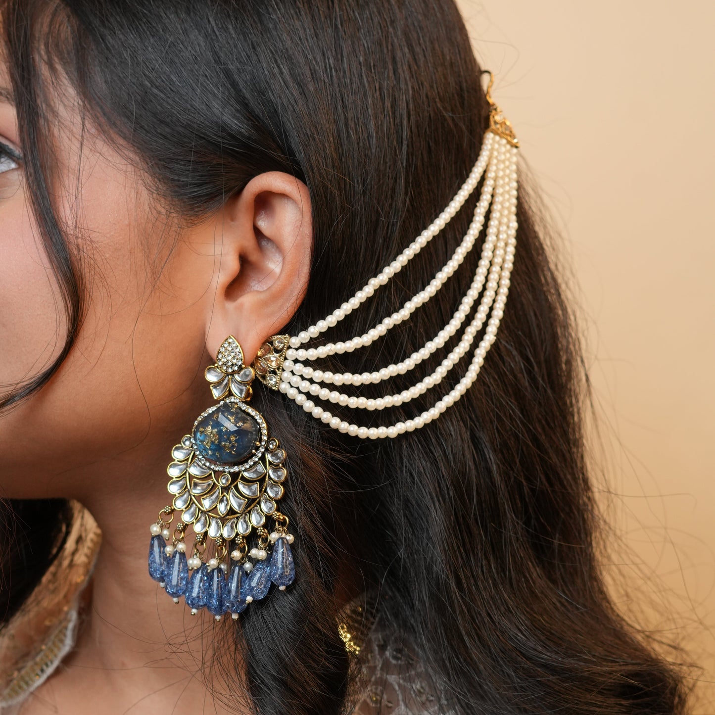 Meena Chain Earrings (Blue)