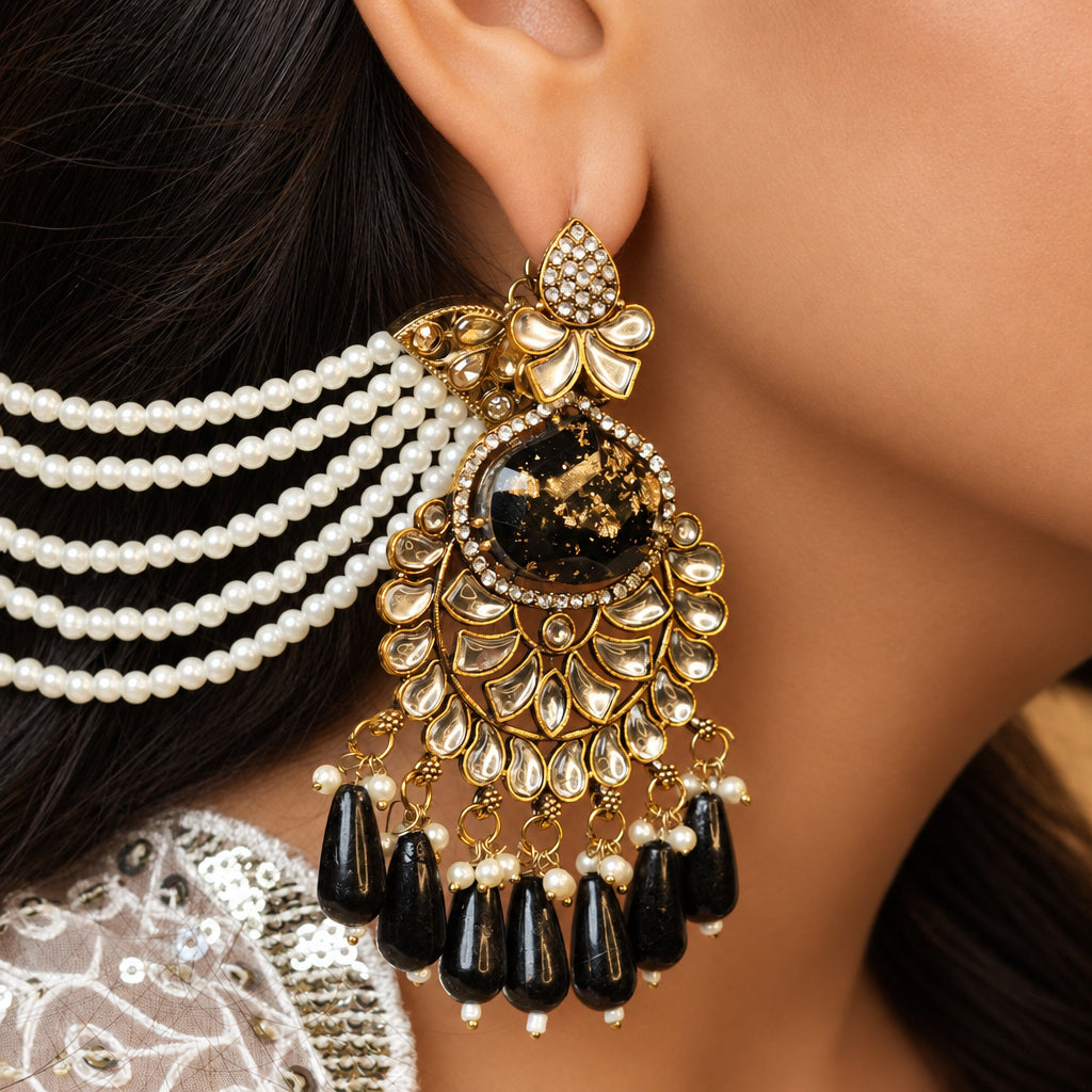 Meena Chain Earrings (Black)