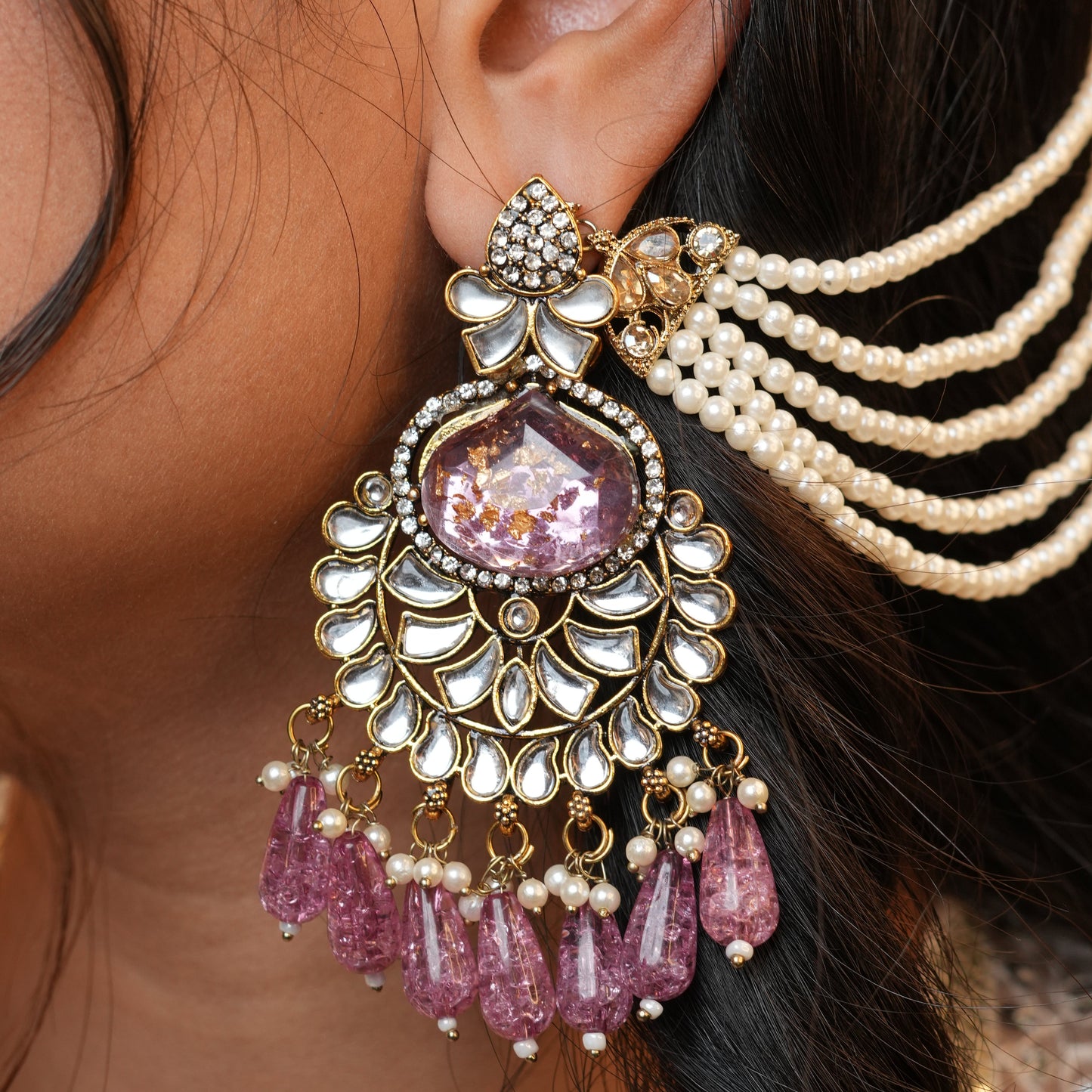 Meena Chain Earrings (Purple)