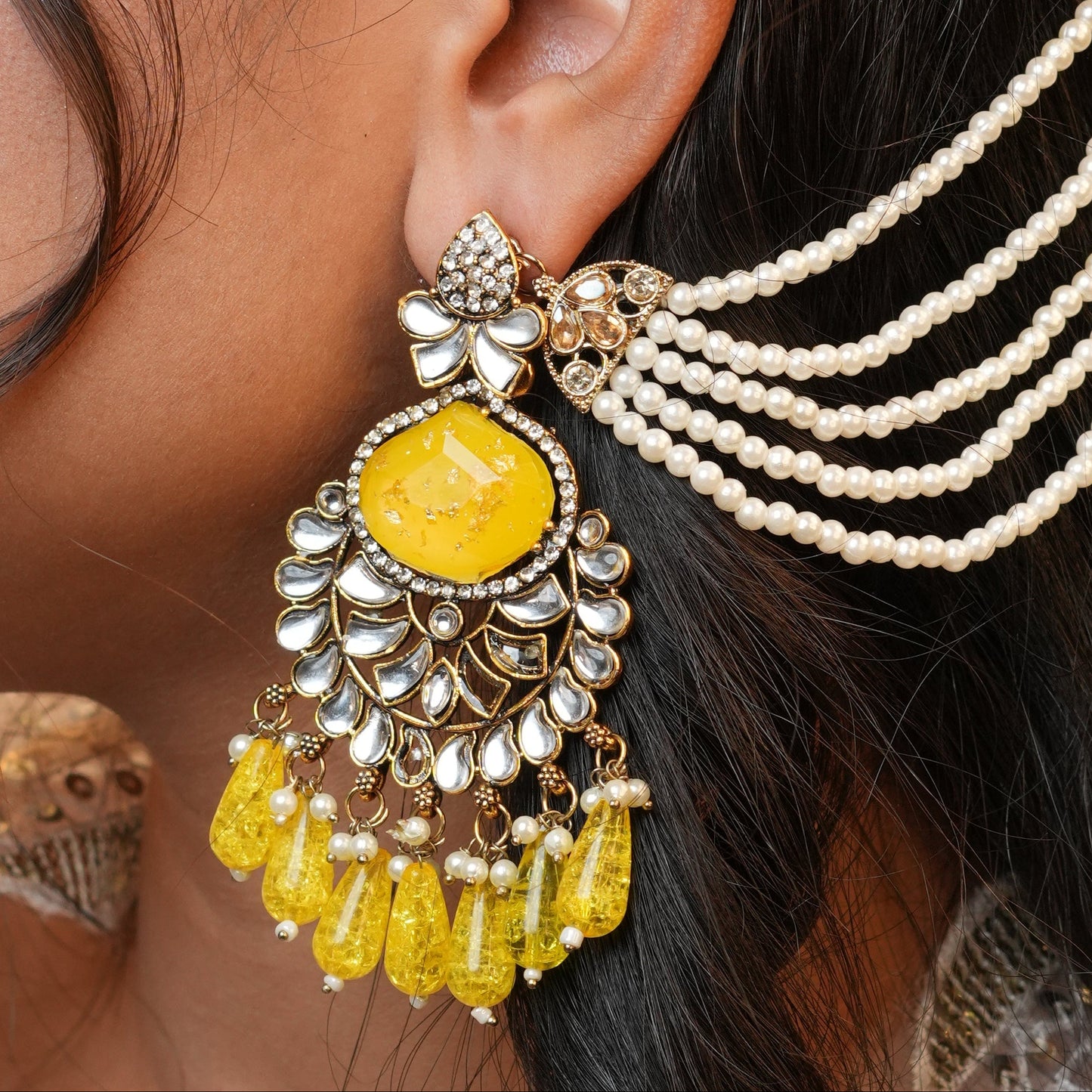 Meena Chain Earrings (Yellow)