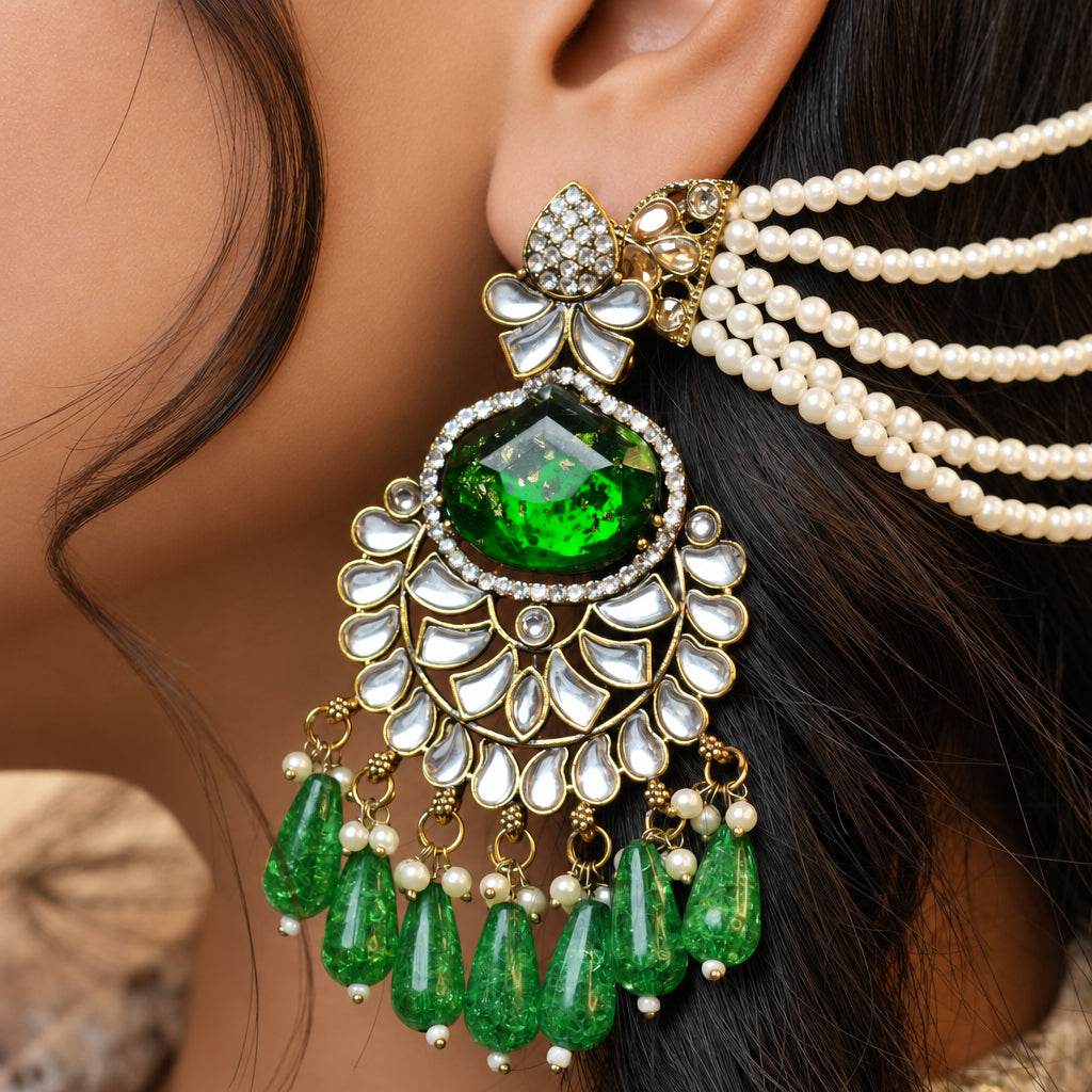 Meena Chain Earrings (Green)