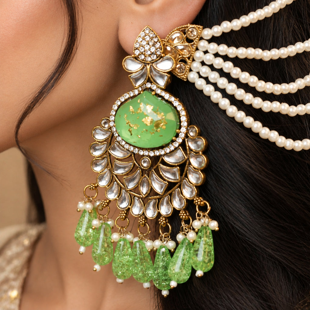 Meena Chain Earrings (Light-Green)