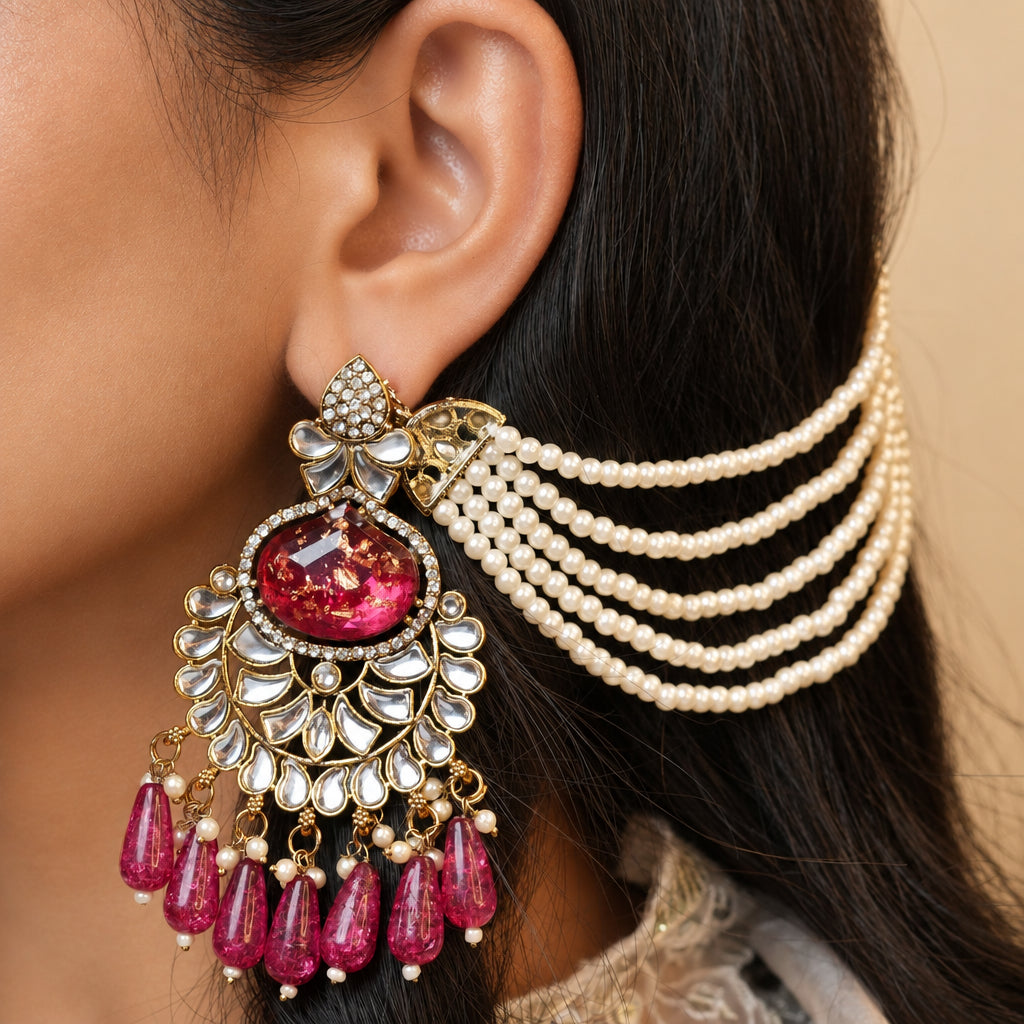 Meena Chain Earrings (Pink)