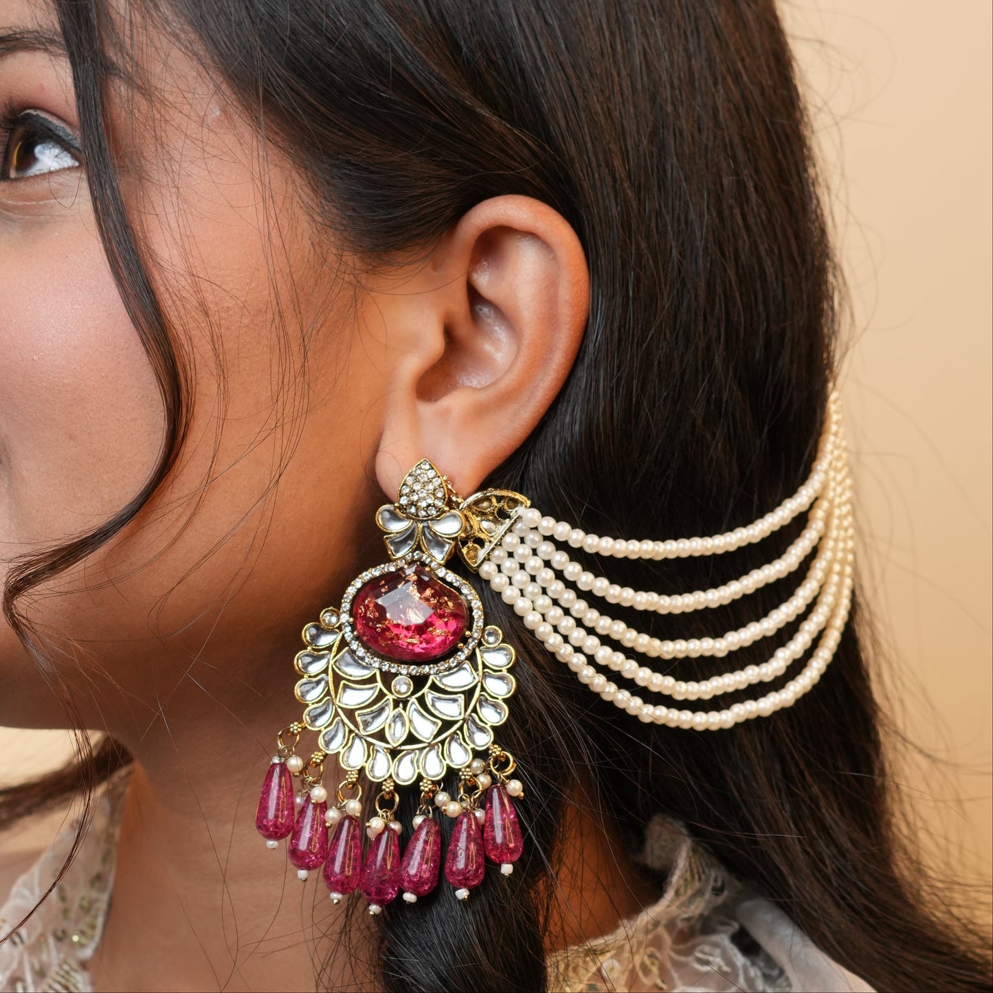 Meena Chain Earrings (Pink)