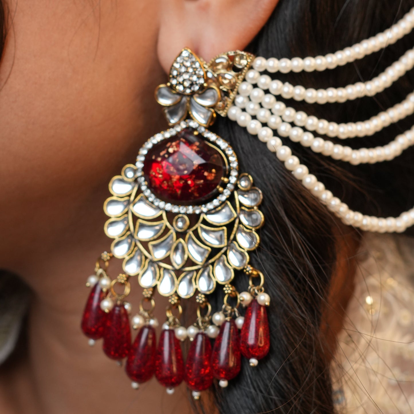 Meena Chain Earrings (Red)