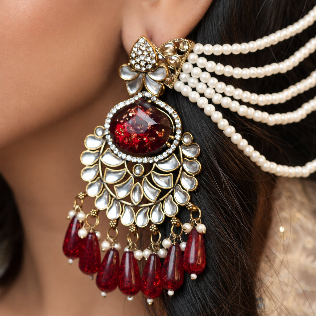 Meena Chain Earrings (Red)