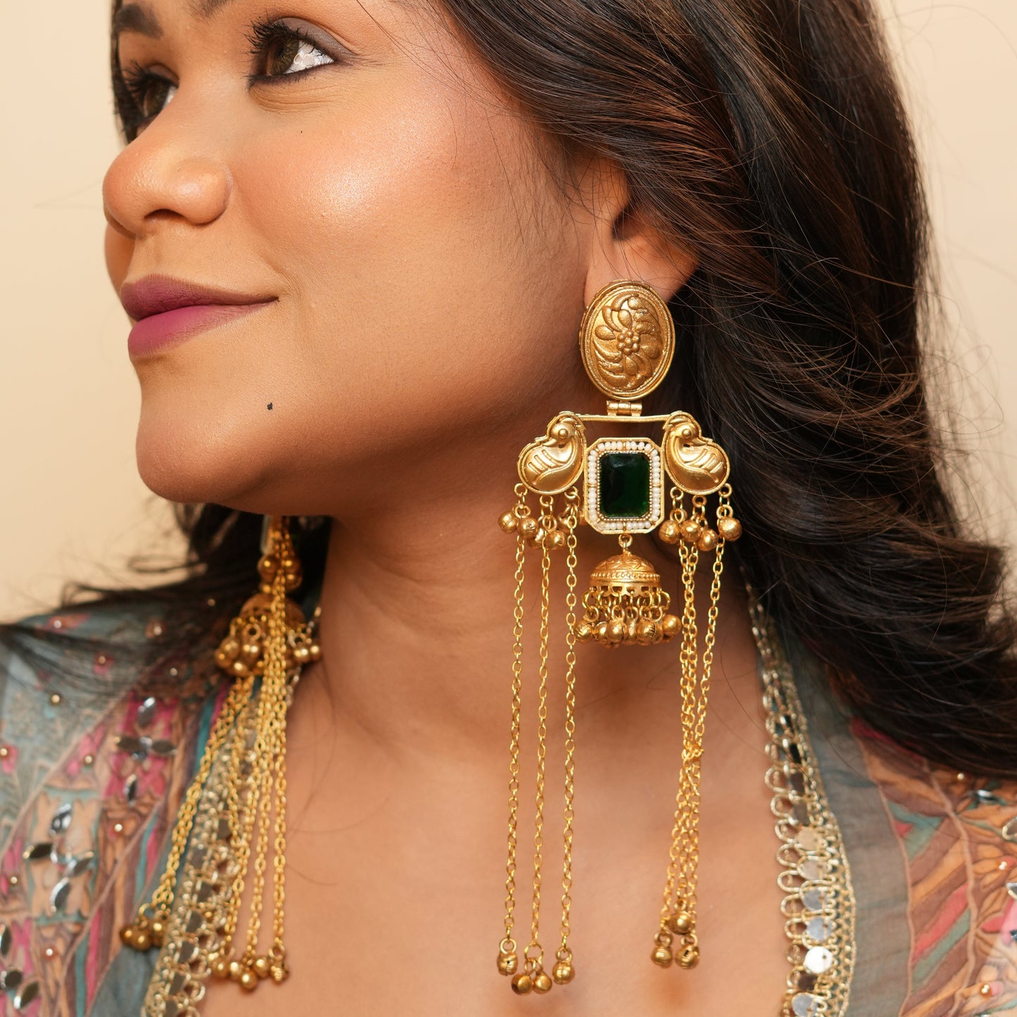 Mayur Kashmiri Earrings (Green)