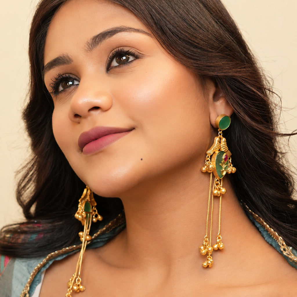 Gulnaar Kashmiri Earrings (Mint Green)