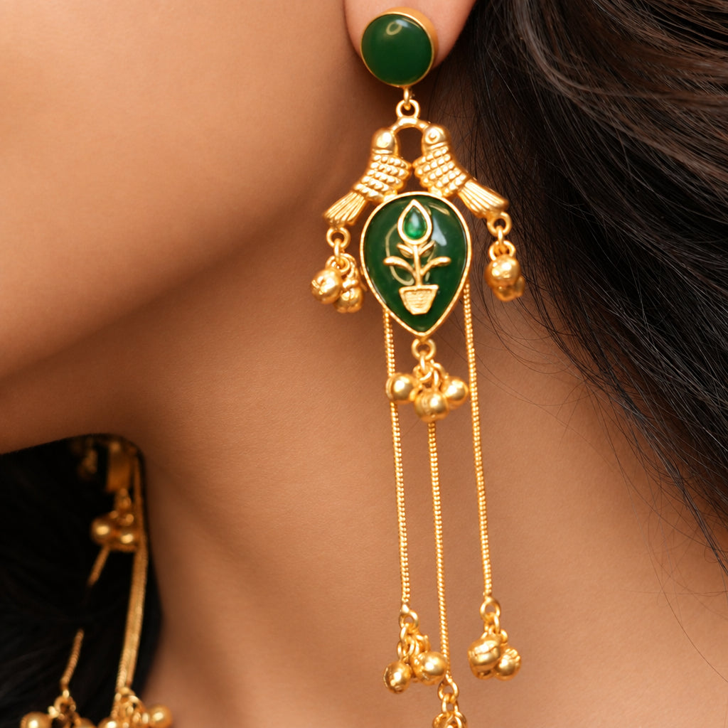Gulnaar Kashmiri Earrings (Green)