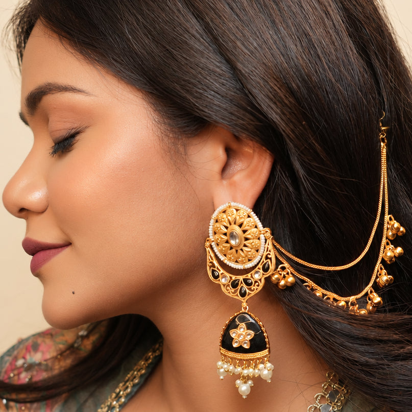 Noor Chain Earrings (Black)