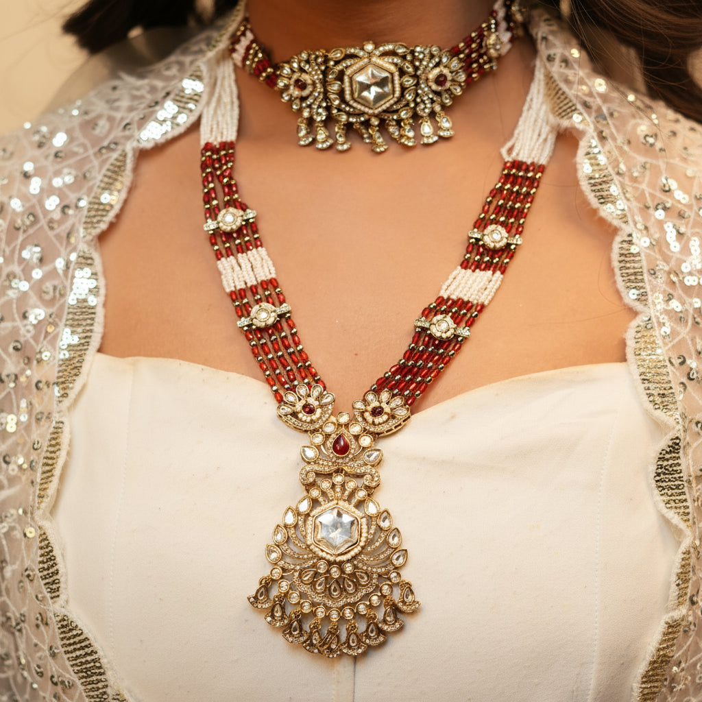 Meera Layered Necklace (Red)