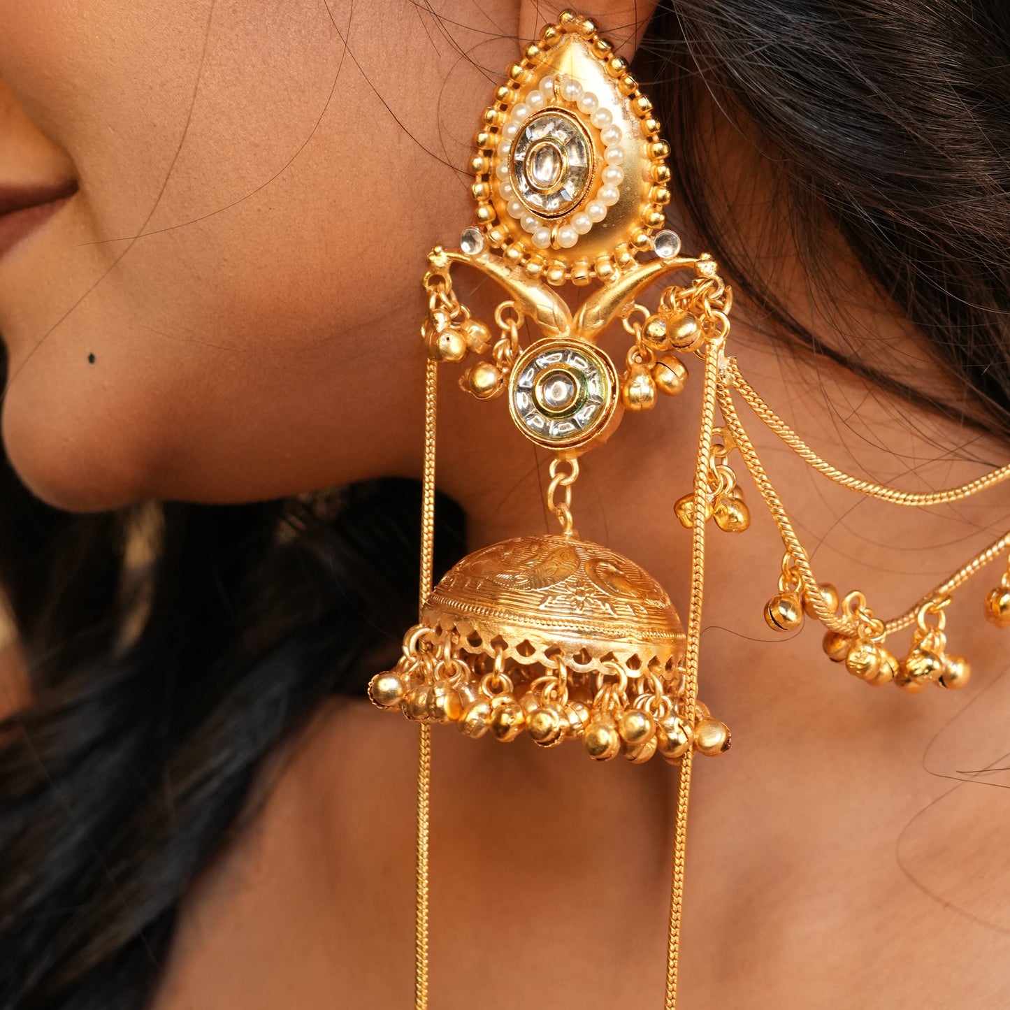 Mira Chain Kashmiri Earrings (White)
